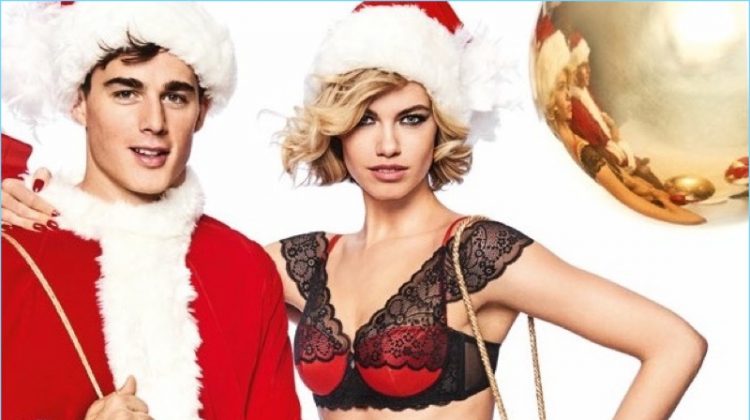 Models Pietro Boselli and Hailey Clauson celebrate the holiday season with Yamamay.