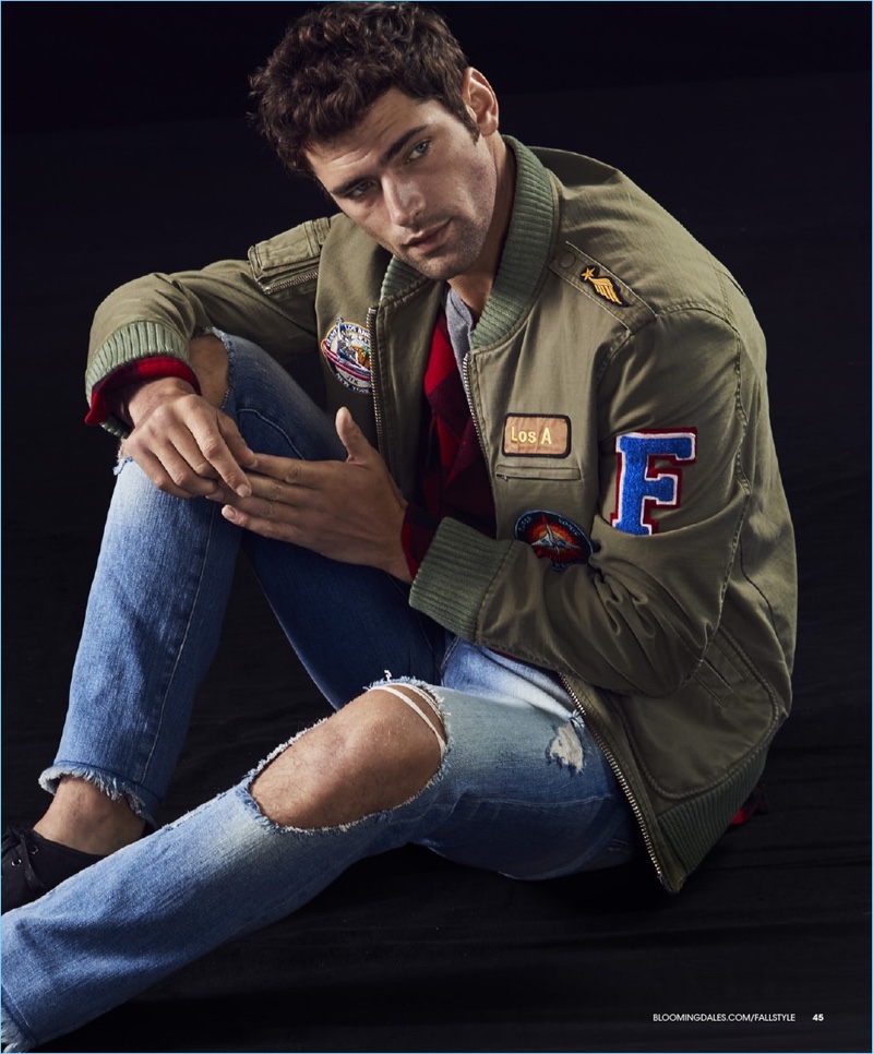 Sean O'Pry sports a look by Frame Denim.