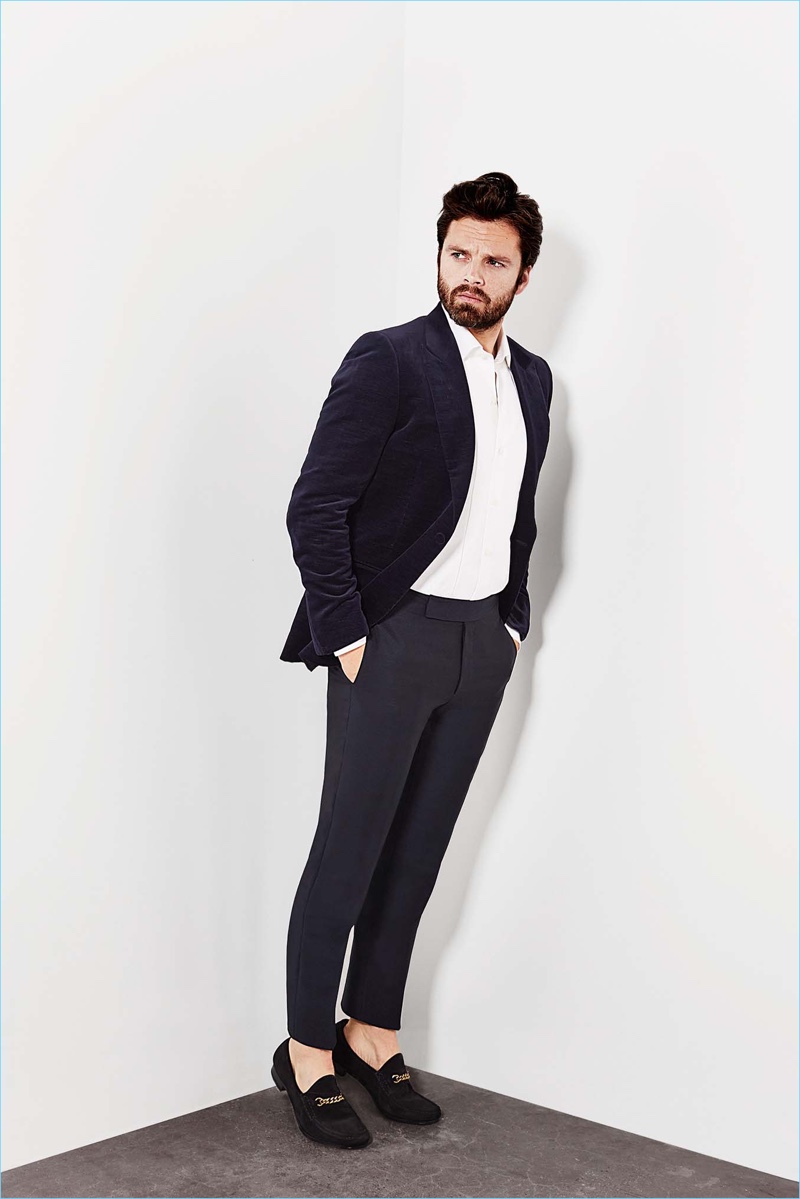 Sebastian Stan wears an Ermenegildo Zegna look with Tom Ford loafers.