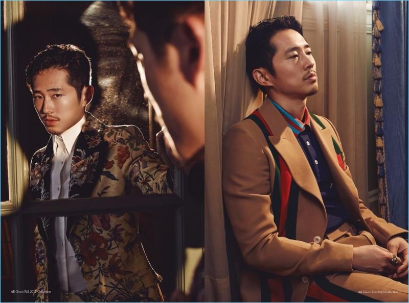 Actor Steven Yeun wears statement looks by Gucci.