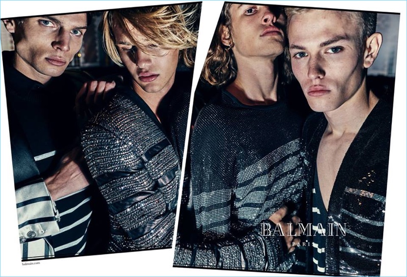 Balmain enlists Maxime Findeling, Emil Wikstrom, Ariel Rosa, and Davy Swart to star in its spring-summer 2018 campaign.