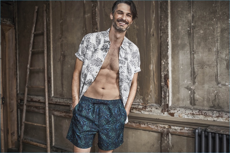 All smiles, Ben Hill wears a beach-ready look for Matalan.