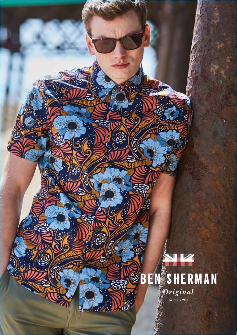 Sid Ellisdon sports a Hawaiian print shirt from Ben Sherman.