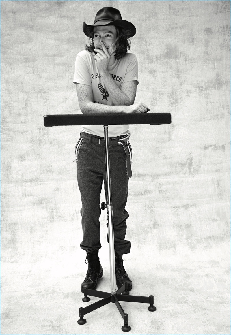 Caleb Landry Jones wears a vintage hat and shirt by What Goes Around Comes Around. He also sports Sacai pants and his own boots. » Caleb Landry Jones Stars in Un-Titled Project Shoot, Talks 'Three Billboards' Caleb Landry Jones wears a vintage hat and shirt by What Goes Around Comes Around. He also sports Sacai pants and his own boots.