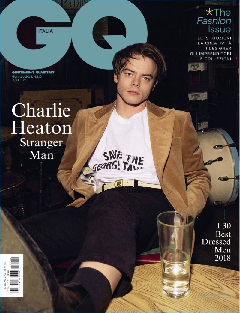 Charlie Heaton covers the January 2018 issue of GQ Italia.