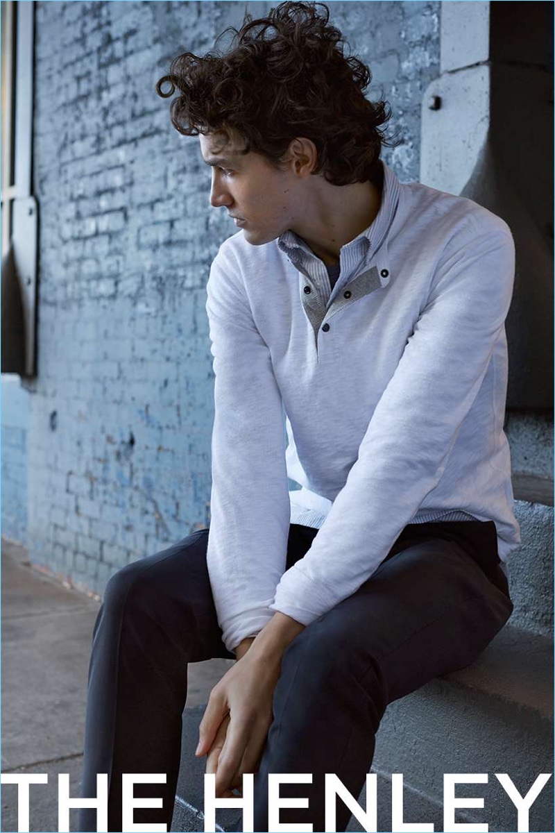 Take a style note from Club Monaco and layer with a henley shirt.