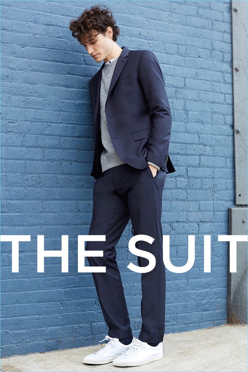 Remix the suit with the addition of a sweatshirt and henley.