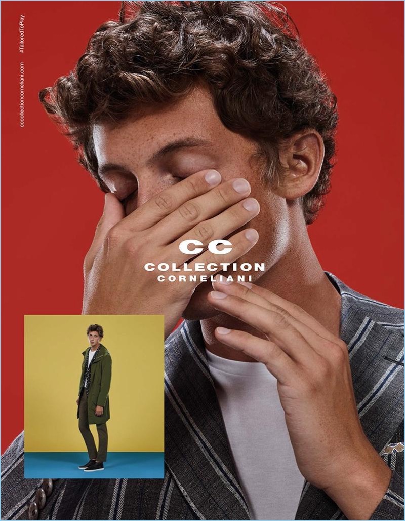 Model Alexis Maçon-Dauxerre appears in Corneliani's CC Collection spring-summer 2018 campaign.