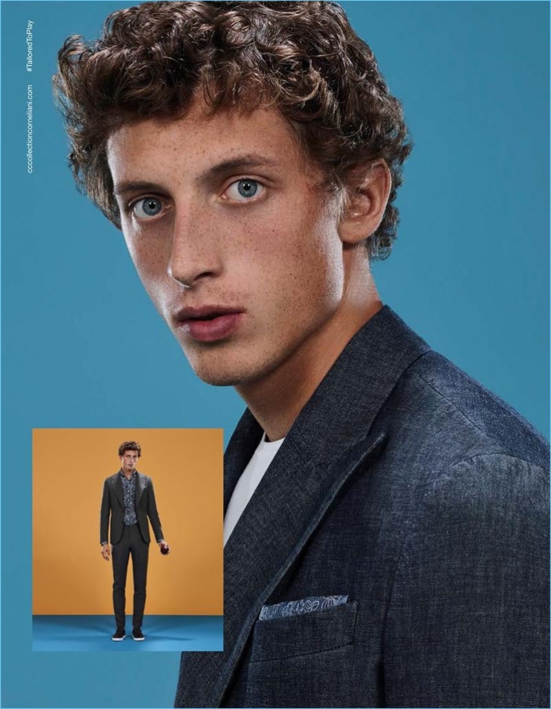 Alexis Maçon-Dauxerre fronts Corneliani's CC Collection spring-summer 2018 campaign.