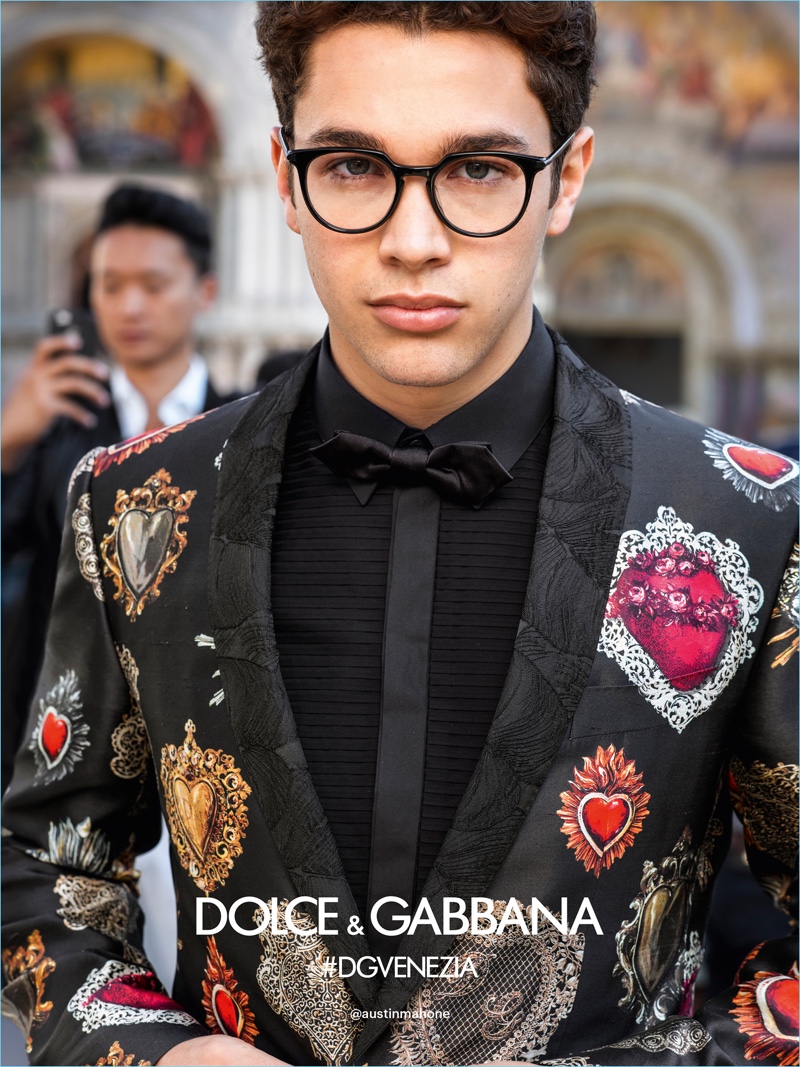Pictured in glasses, Austin Mahone is a smart vision for Dolce & Gabbana's spring-summer 2018 eyewear campaign.