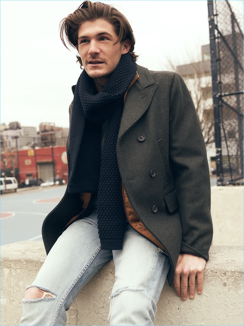 East Dane makes a case for the classic coat with Billy Reid's Bond peacoat. Here, it's worn with Theory vest, Rag & Bone Standard Issue jeans, and a S.N.S. Herning scarf.