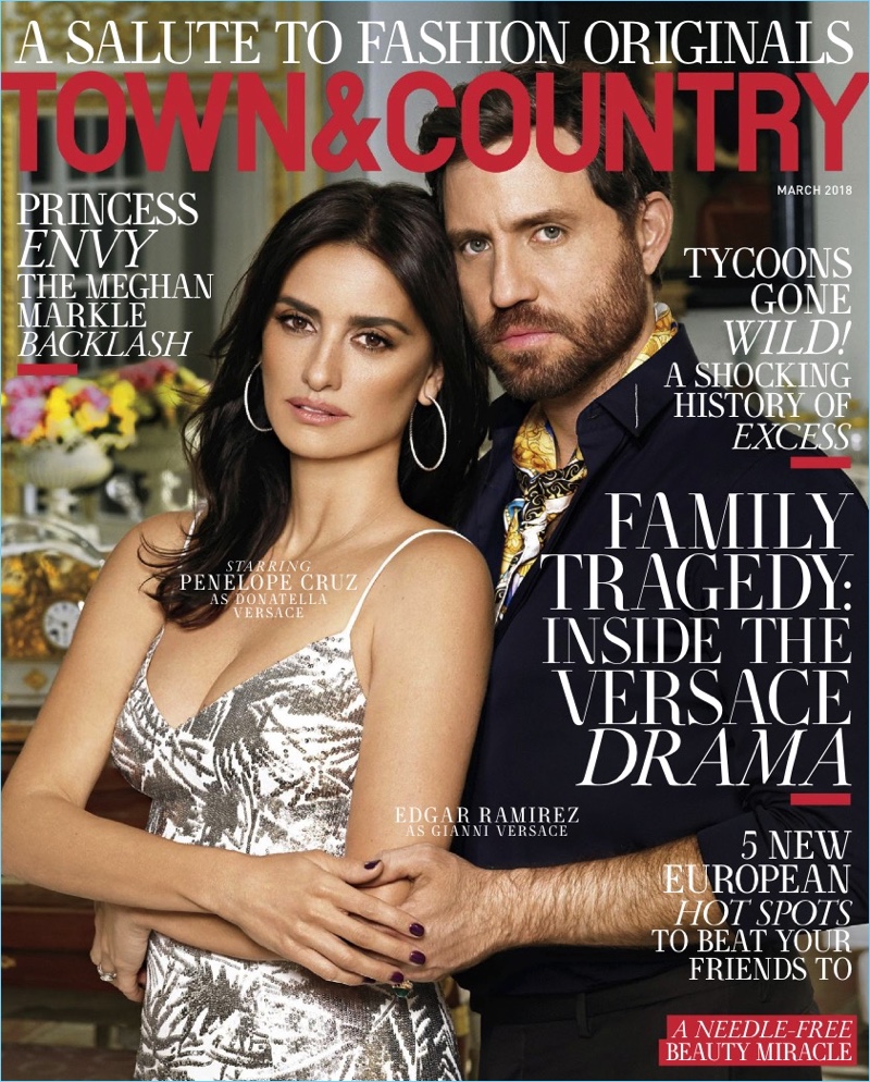 Penélope Cruz and Édgar Ramirez cover the March 2018 issue of Town & Country.