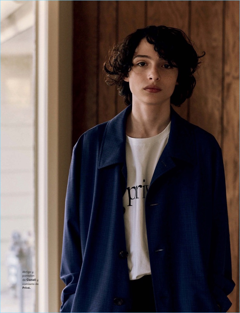 Actor Finn Wolfhard wears Canali and Privé.