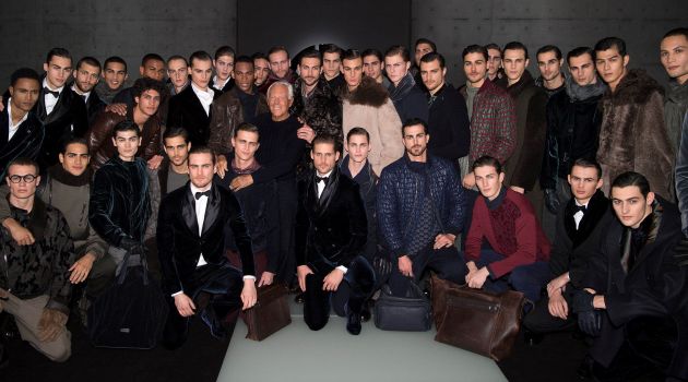 Giorgio Armani Joins Models for Fall '18 Shows Designer Giorgio Armani appears in a picture with the models who walked for his namesake label.