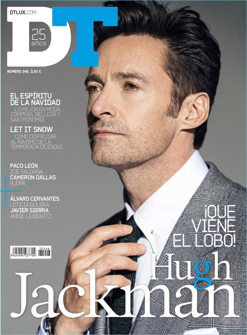 Donning a grey suit, Hugh Jackman covers DT Spain.