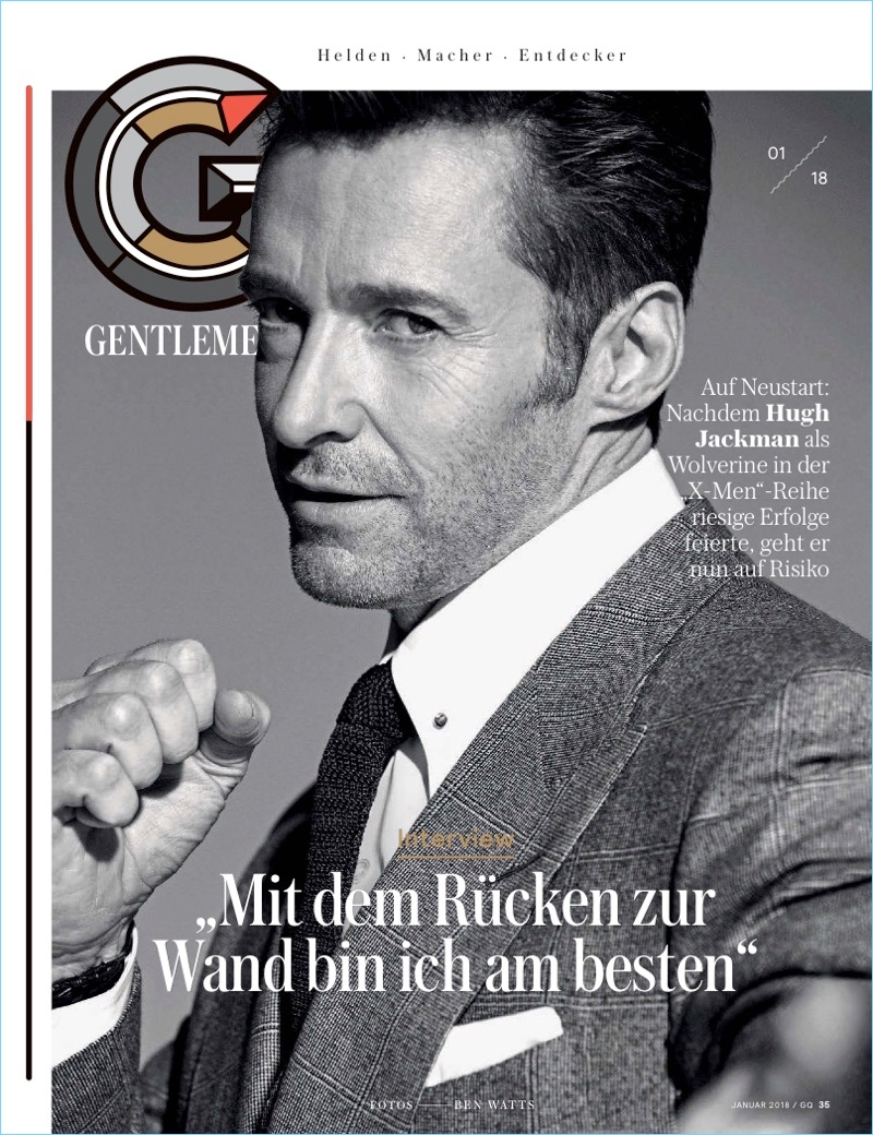 Packing a sartorial punch, Hugh Jackman appears in a GQ Germany feature.