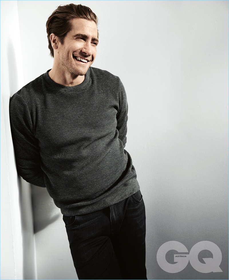 All smiles, Jake Gyllenhaal appears in a photo shoot for GQ Australia.