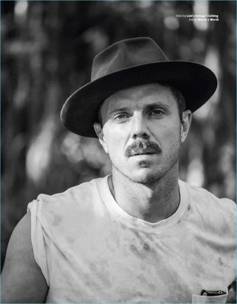Jake Shears wears a Levi's Vintage Clothing shirt with a Worth & Worth hat.