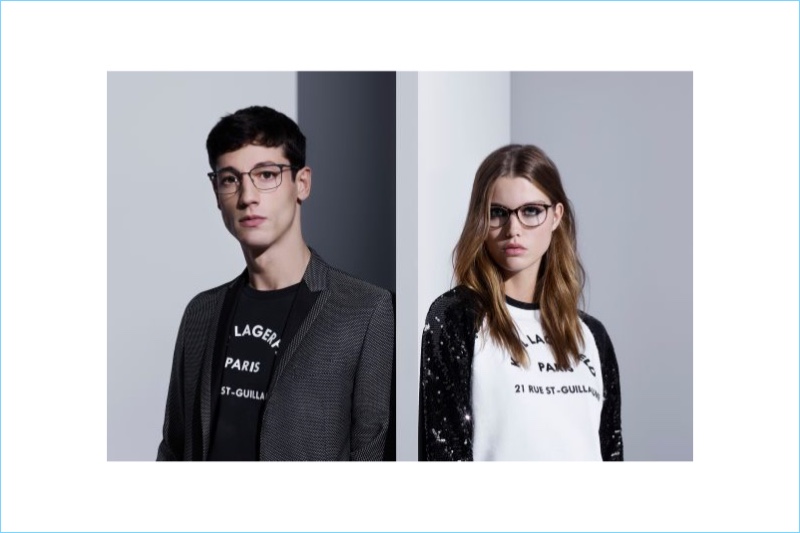 Models Nicolas Ripoll and Luna Bijl don glasses for Karl Lagerfeld's spring-summer 2018 campaign.