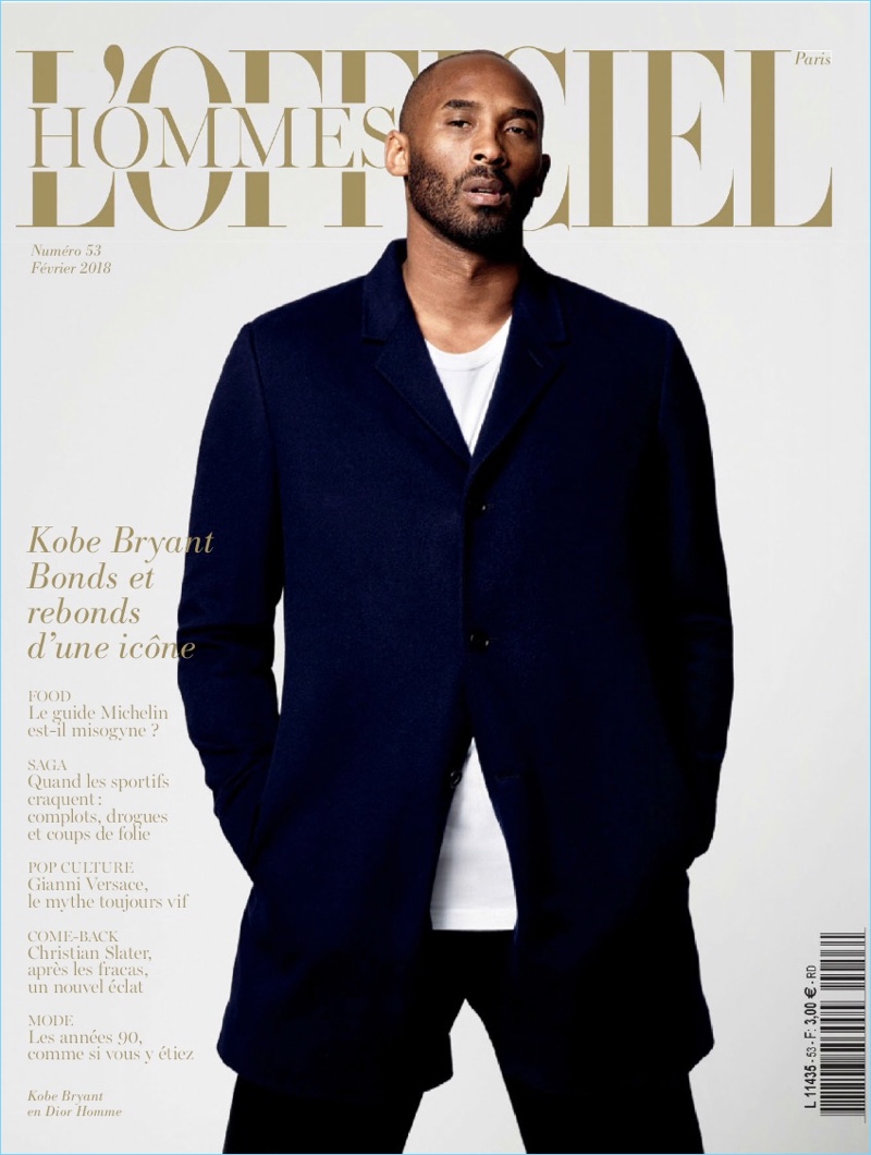 Kobe Bryant covers the February 2018 issue of L'Officiel Hommes Paris.