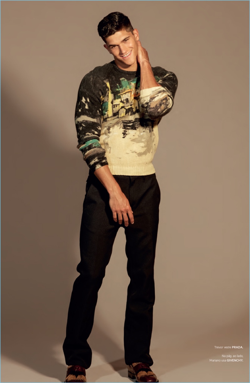 All smiles, Trevor Signorino graces the pages of L'Officiel Hommes Brasil.