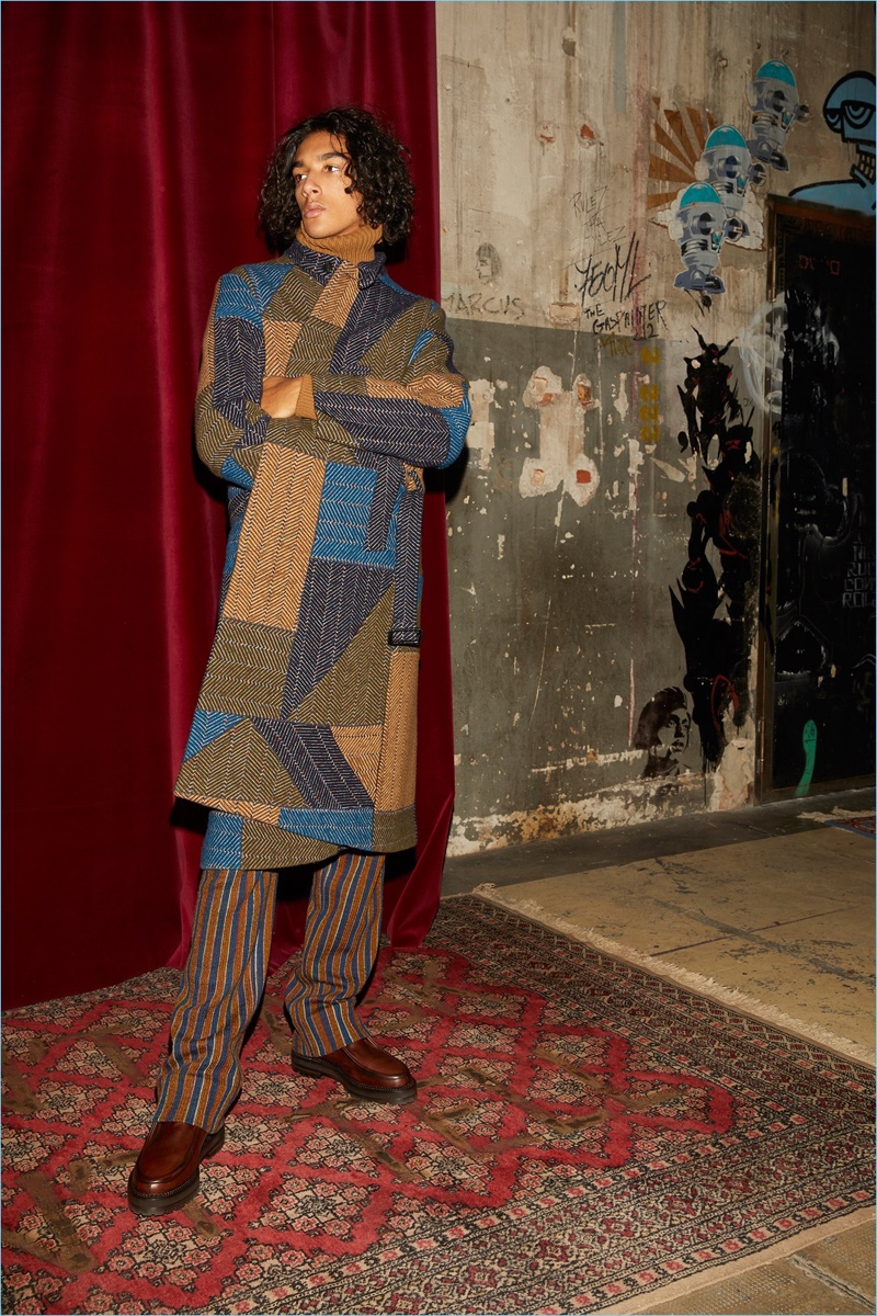 Missoni unveils a patchwork tweed overcoat as part of its fall-winter 2018 collection.