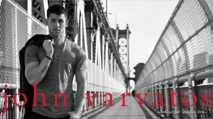 Singer Nick Jonas appears in John Varvatos' spring-summer 2018 campaign.