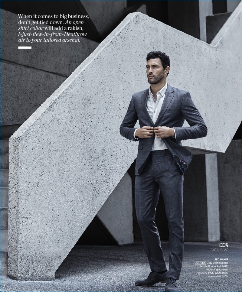 Noah Mills suits up in Ted Baker.