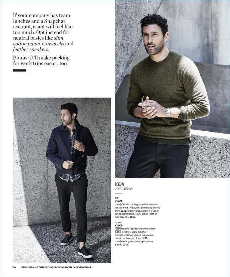 Reuniting with Bloomingdale's, Noah Mills wears pieces by Vince.