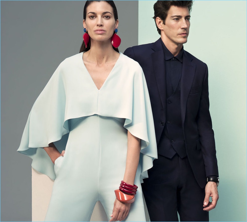 Models Davinia Pelegrí  and Oriol Elcacho come together for Pedro del Hierro's spring-summer 2018 outing.