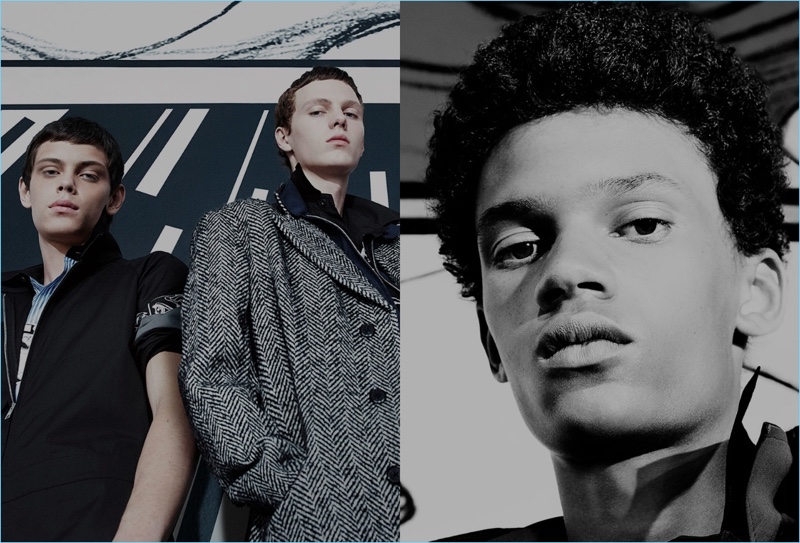 Models Ihor Liubchenko, Daan Duez, and Lenny Diaw appear in Prada's spring-summer 2018 campaign.