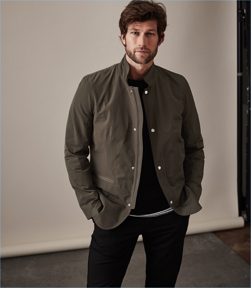 Staple Refresher: Take a break from the standard basic and embrace a subtle statement piece like Reiss' Varese funnel collar jacket in khaki.