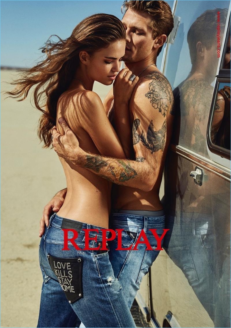 Models Robin Hölzken and Andrey Zakharov come together for Replay's spring-summer 2018 campaign.