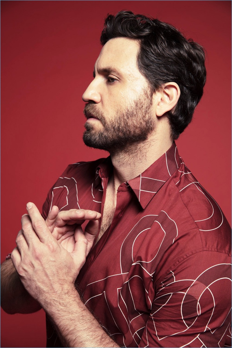 Edgar Ramirez wears a shirt by Bottega Veneta.