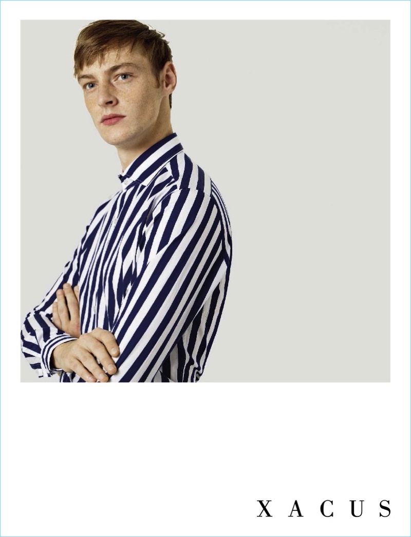 Roberto Sipos sports a striped shirt for XACUS' spring-summer 2018 campaign.