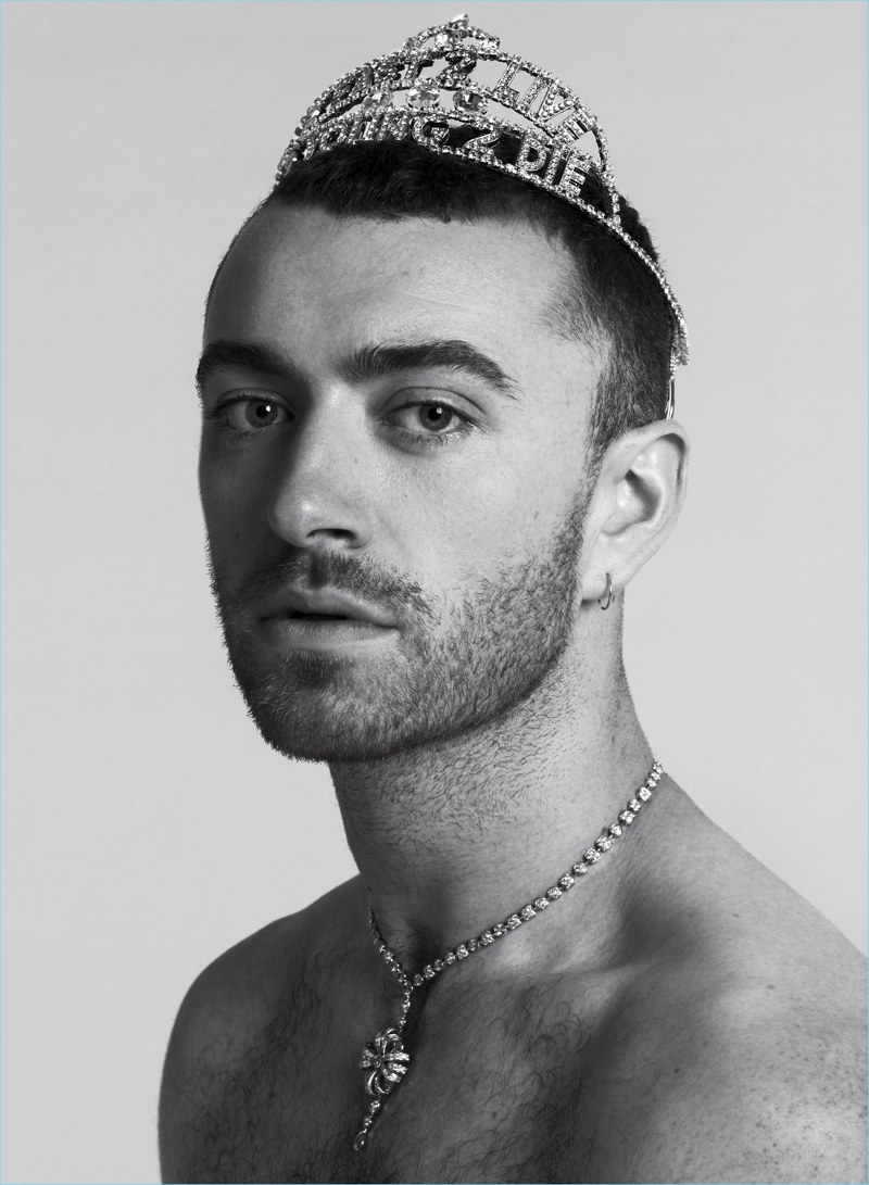 Singer Sam Smith wears a tiara by Nicopanda with a Chanel necklace.