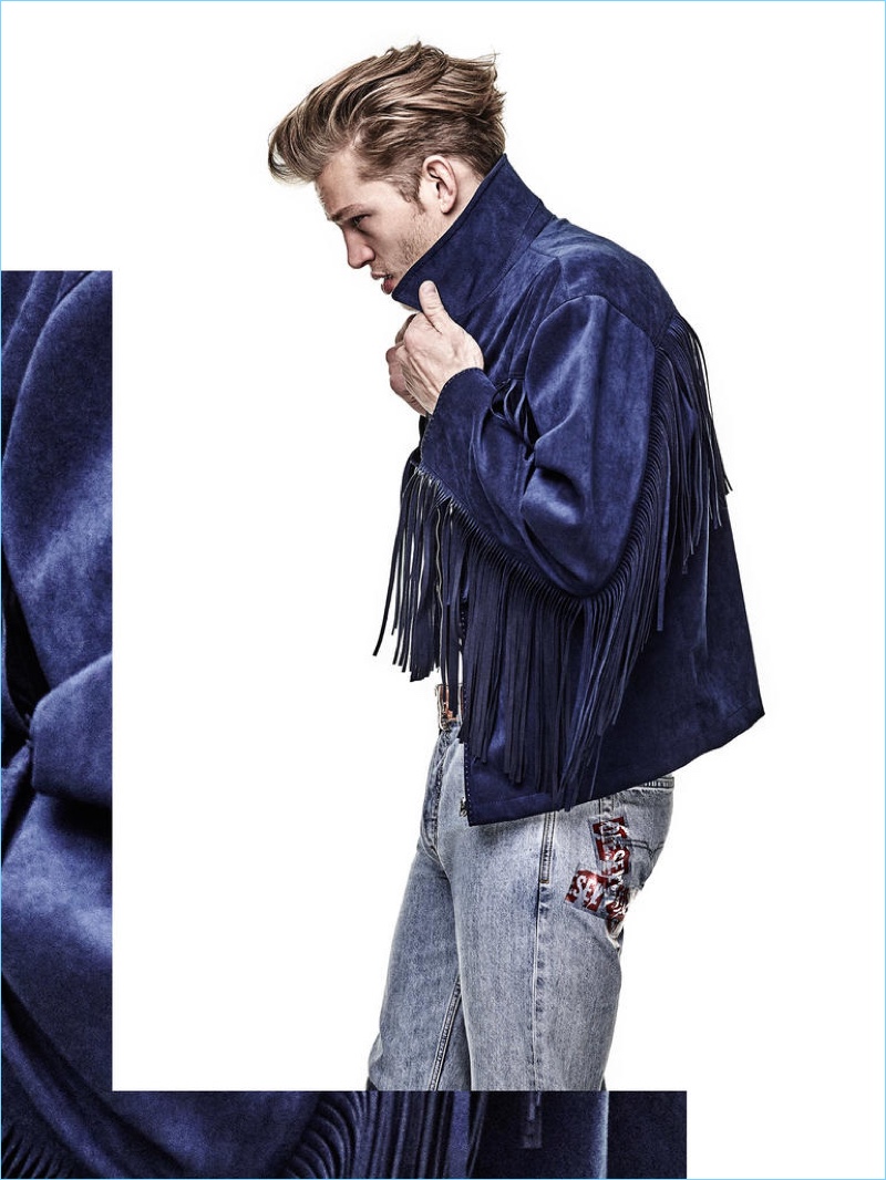STELLA McCARTNEY jacket £1,380; DIESEL jeans from a selection; BILLIONAIRE belt £875