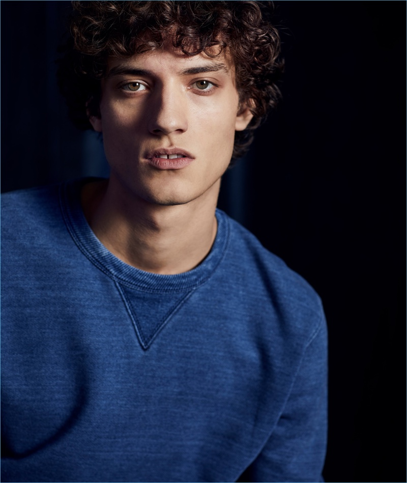 Go casual in Todd Snyder's bleached indigo sweatshirt.