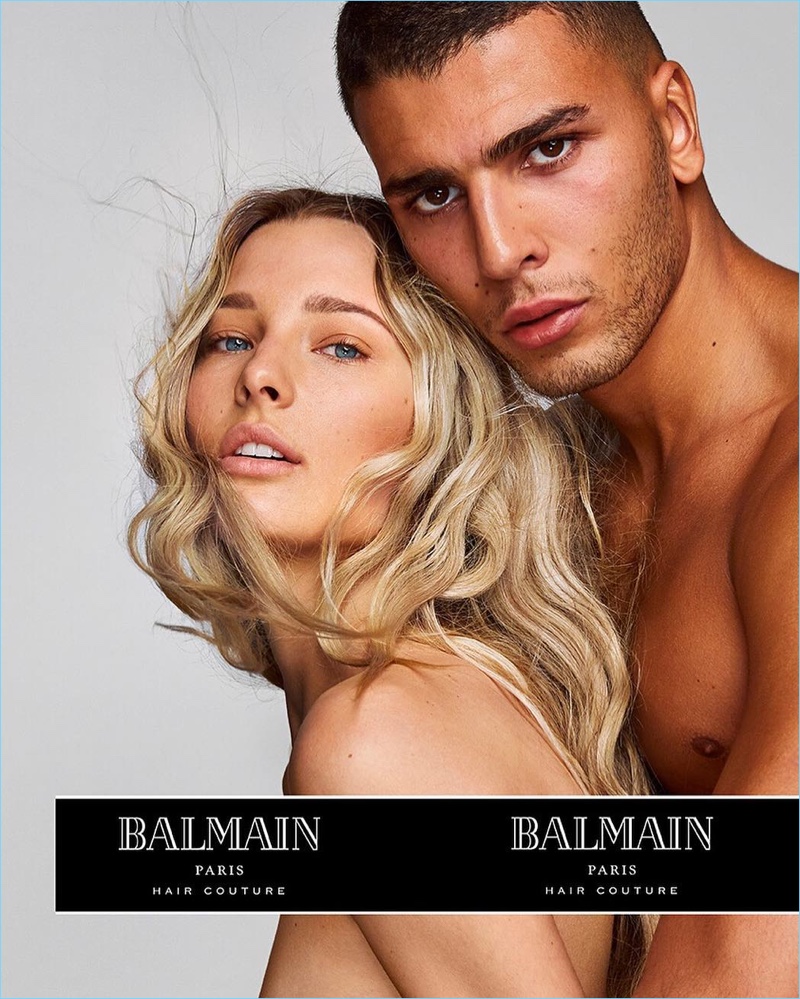 Ilona Smet and Younes Bendjima appear in Balmain Paris Hair Couture's spring-summer 2018 campaign.
