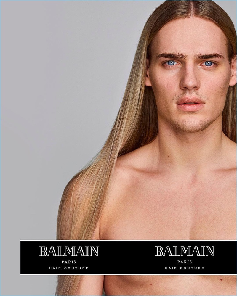 Ton Heukels rocks long hair for Balmain Paris Hair Couture's spring-summer 2018 campaign.
