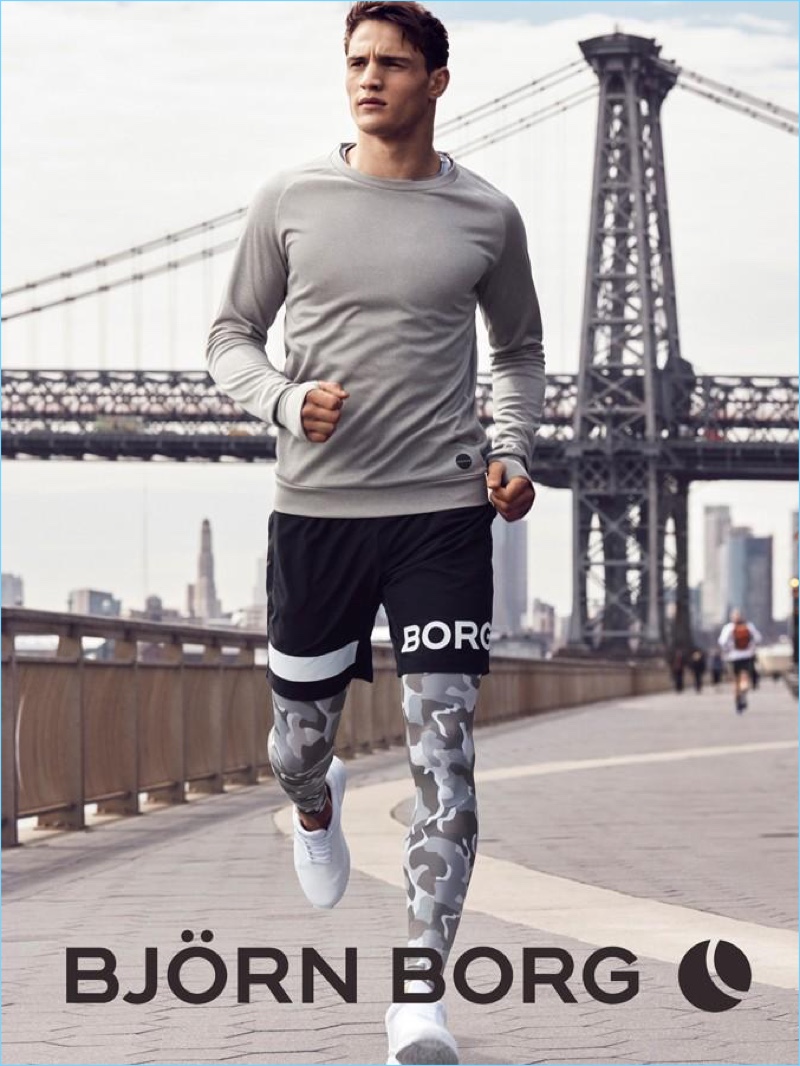 Going for a run, Julian Schneyder appears in Björn Borg's spring-summer 2018 campaign.