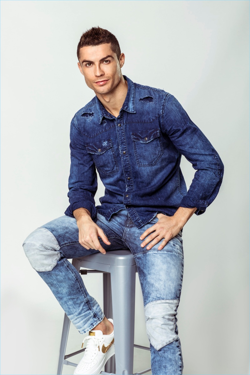 Sporting denim on denim, Cristiano Ronaldo stars in CR7 Denim's spring-summer 2018 campaign.