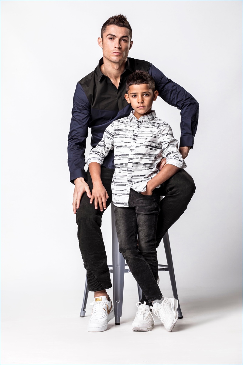 Clad in denim, Cristiano Ronaldo joins his son Jr. for CR7 Denim's spring-summer 2018 campaign. » Cristiano Ronaldo & Son Front CR7 Denim Spring '18 Campaign Clad in denim, Cristiano Ronaldo joins his son Jr. for CR7 Denim's spring-summer 2018 campaign.