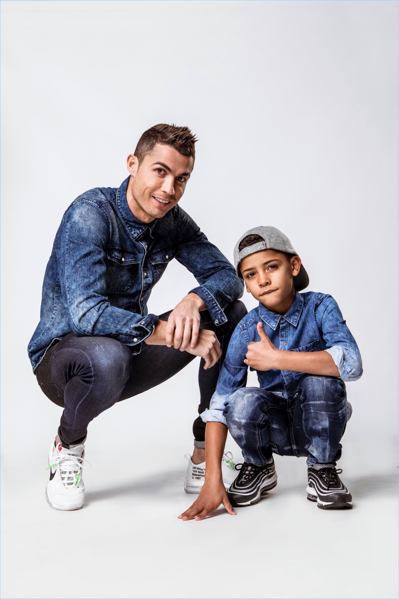 Cristiano Ronaldo and his son Jr. star in CR7 Denim's spring-summer 2018 campaign.