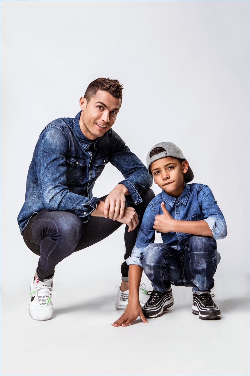 Cristiano Ronaldo and his son Jr. star in CR7 Denim's spring-summer 2018 campaign. » Cristiano Ronaldo & Son Front CR7 Denim Spring '18 Campaign Cristiano Ronaldo and his son Jr. star in CR7 Denim's spring-summer 2018 campaign.