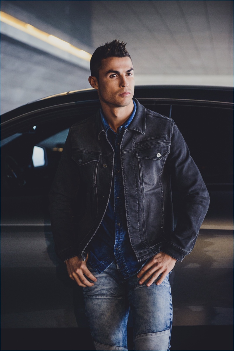 Posing against a car, Cristiano Ronaldo fronts CR7 Denim's spring-summer 2018 campaign.