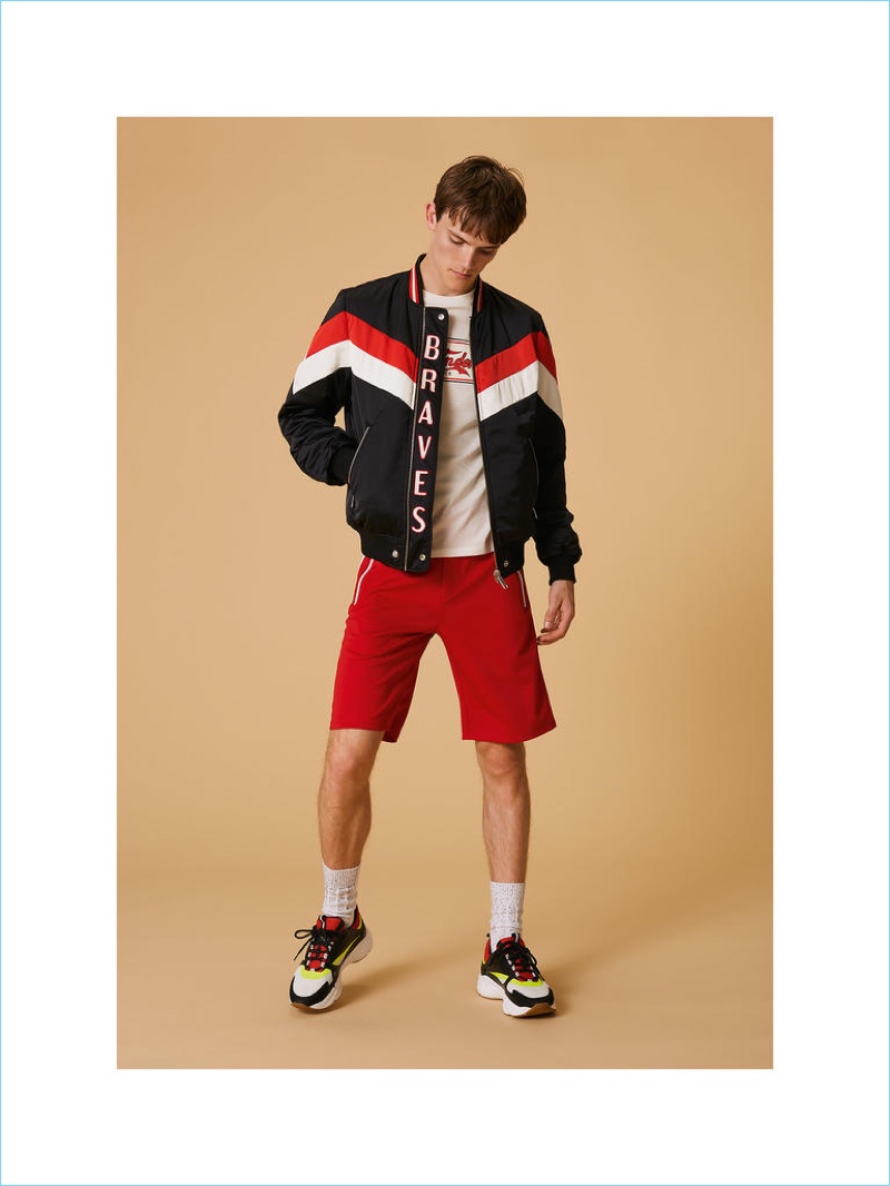 DIESEL jacket £220; JW ANDERSON T-shirt £150; THE KOOPLES SPORT shorts £115; FALKE socks from a selection; DIOR HOMME sneakers £680