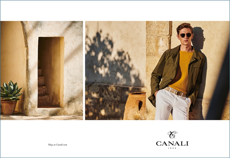 Danish model Mathias Lauridsen stars in Canali's spring-summer 2018 campaign.