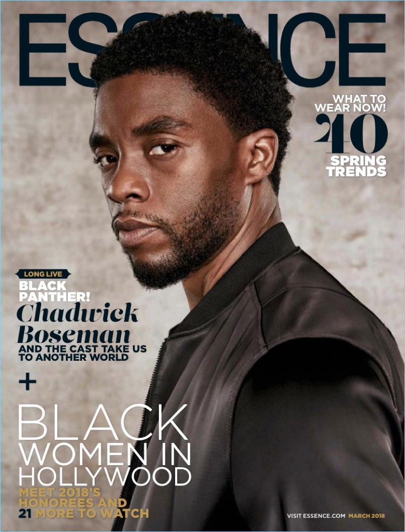 Chadwick Boseman covers the March 2018 issue of Essence magazine.