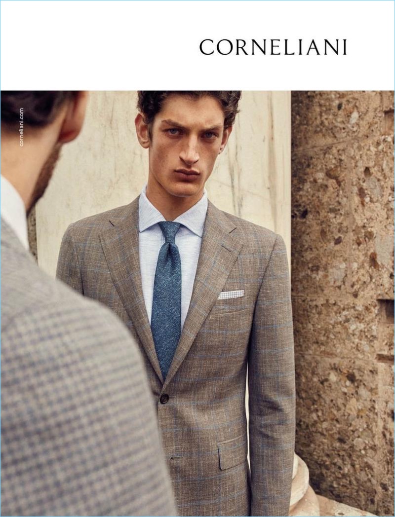 Aaron Shandel fronts Corneliani's spring-summer 2018 campaign.